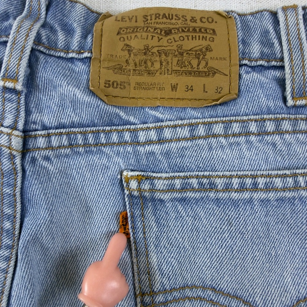 Vintage Levis 505 Orange Tab Regular Fit Straight Leg Jeans Light Wash 34x32